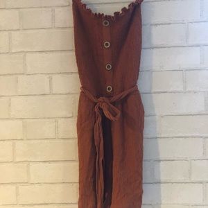 Burnt orange strapless romper
